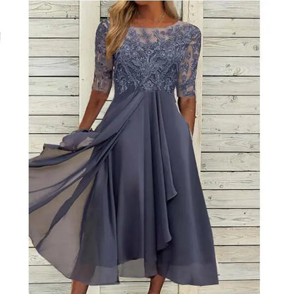 Evening Dress Vestidos Dresses 2025 Woman Elegant Temperament Gentle SlimI Irregular Solid Color Fashion Banquet Chiffon French