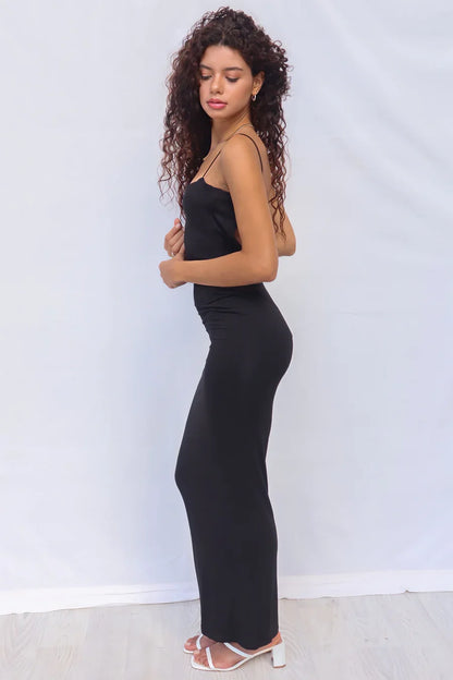 Women Dress Spaghetti Strap Solid Ruched Bodycon Maxi Dress Minimalist Spring Summer Chic Party night Out Flattering Outfit
