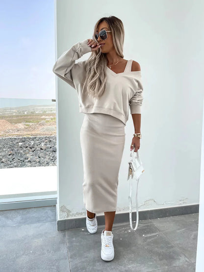 Two Piece Sets Women Dress Sets Tracksuit Jogger Y2k Sweatshirts Autumn Winter Sports Elastic Waist Streetwear Matching Sets