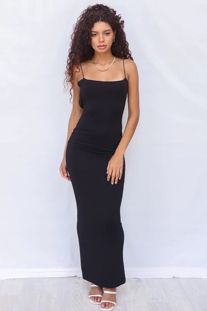 Women Dress Spaghetti Strap Solid Ruched Bodycon Maxi Dress Minimalist Spring Summer Chic Party night Out Flattering Outfit