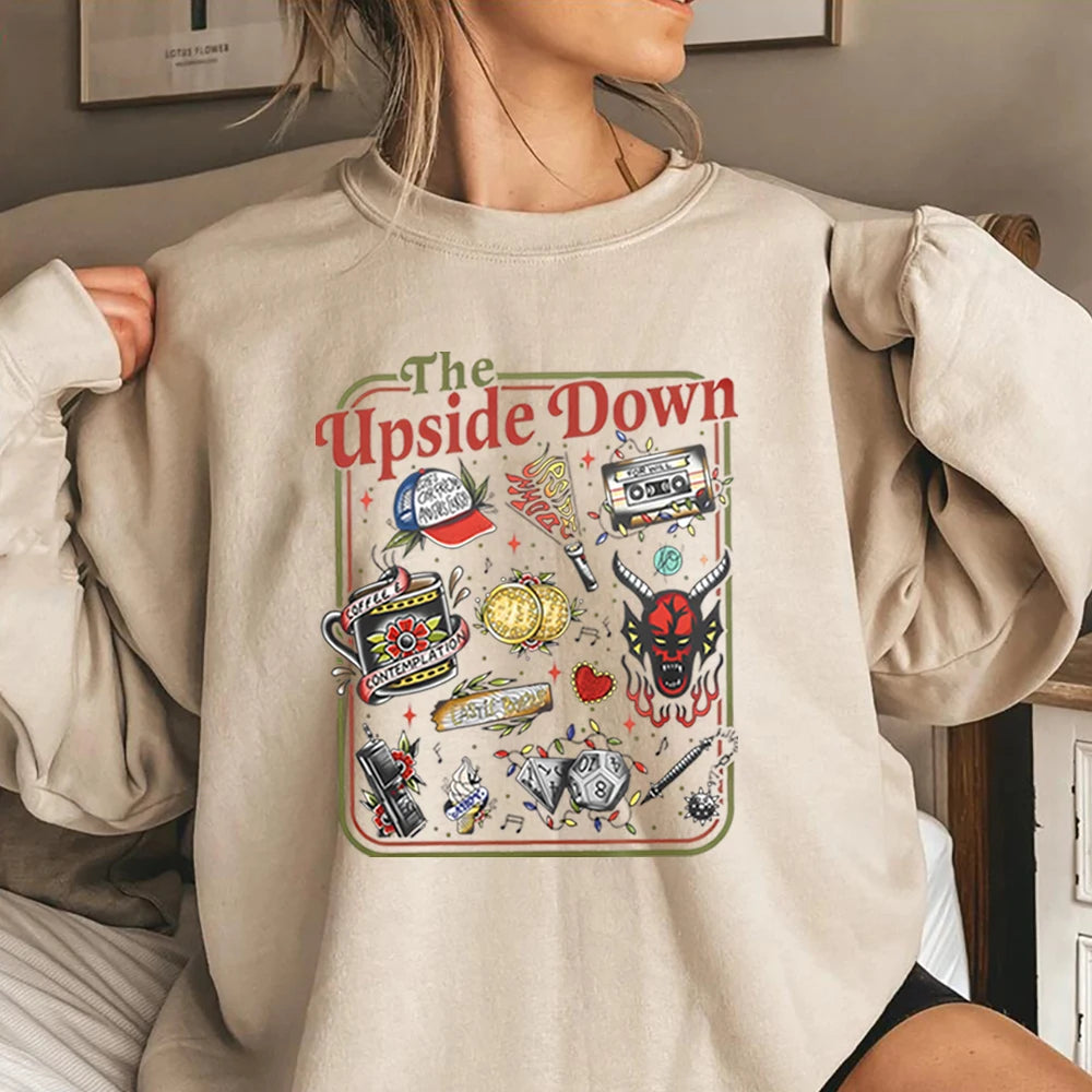 The Upside Down Sweatshirt Funny Hawkins Clipart Graphic Shirts Stranger ST5 Inspired Demogorgon Tops Trendy Gothic Sweatshirts